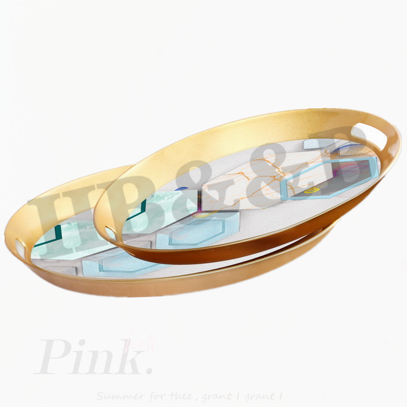 Oval Fruit Tray Glass Gold Carving Retro Family Decorative Tray Simple Retro Mirror Decorative Tray