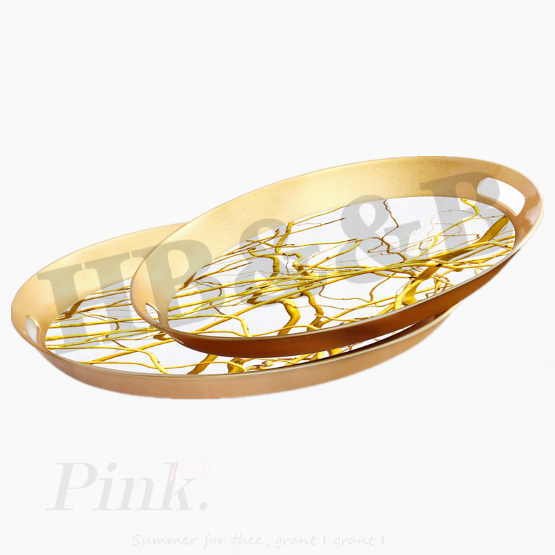 Oval Fruit Tray Glass Gold Carving Retro Family Decorative Tray Simple Retro Mirror Decorative Tray