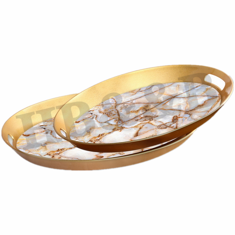 Oval Fruit Tray Glass Gold Carving Retro Family Decorative Tray Simple Retro Mirror Decorative Tray