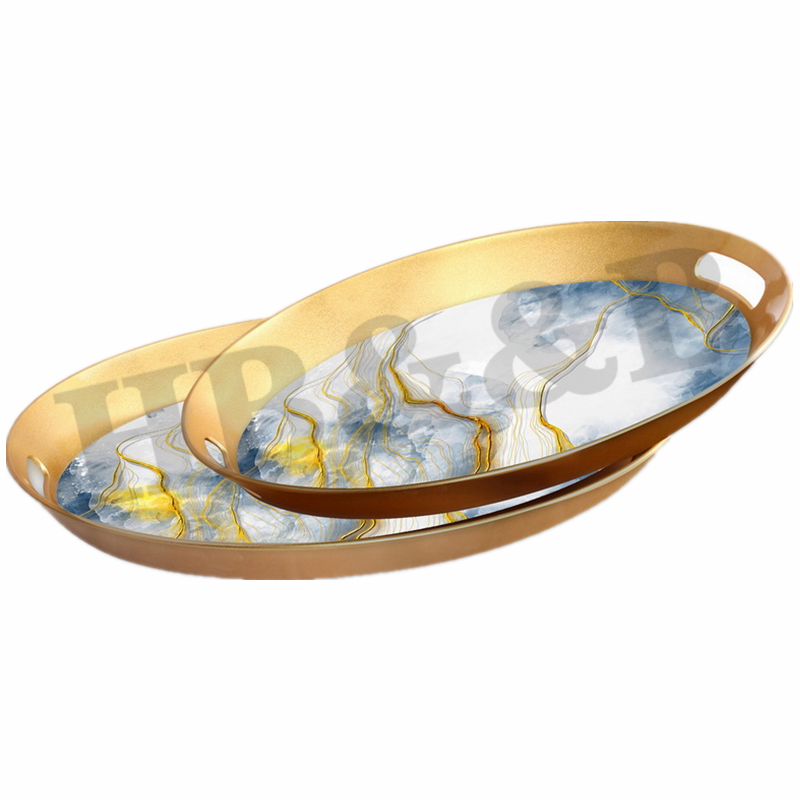 Oval Fruit Tray Glass Gold Carving Retro Family Decorative Tray Simple Retro Mirror Decorative Tray