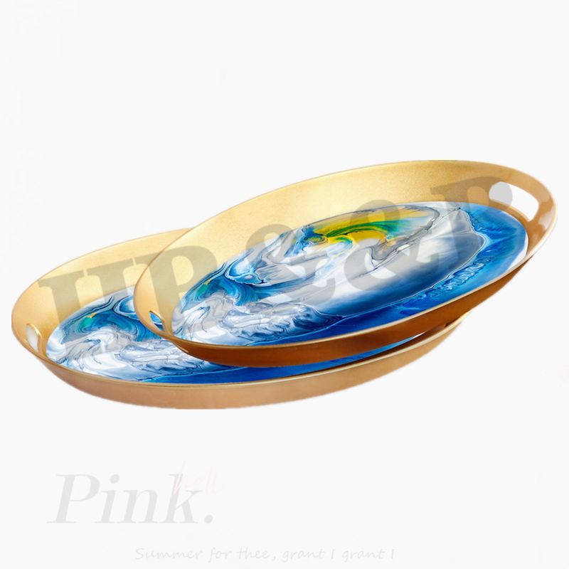 Oval Fruit Tray Glass Gold Carving Retro Family Decorative Tray Simple Retro Mirror Decorative Tray