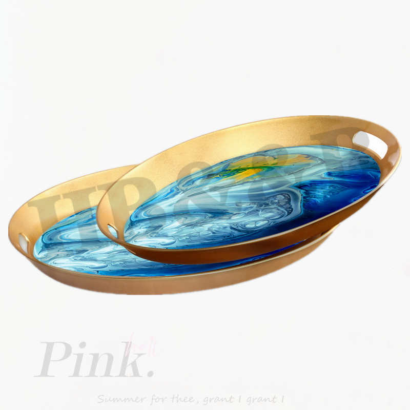 Oval Fruit Tray Glass Gold Carving Retro Family Decorative Tray Simple Retro Mirror Decorative Tray