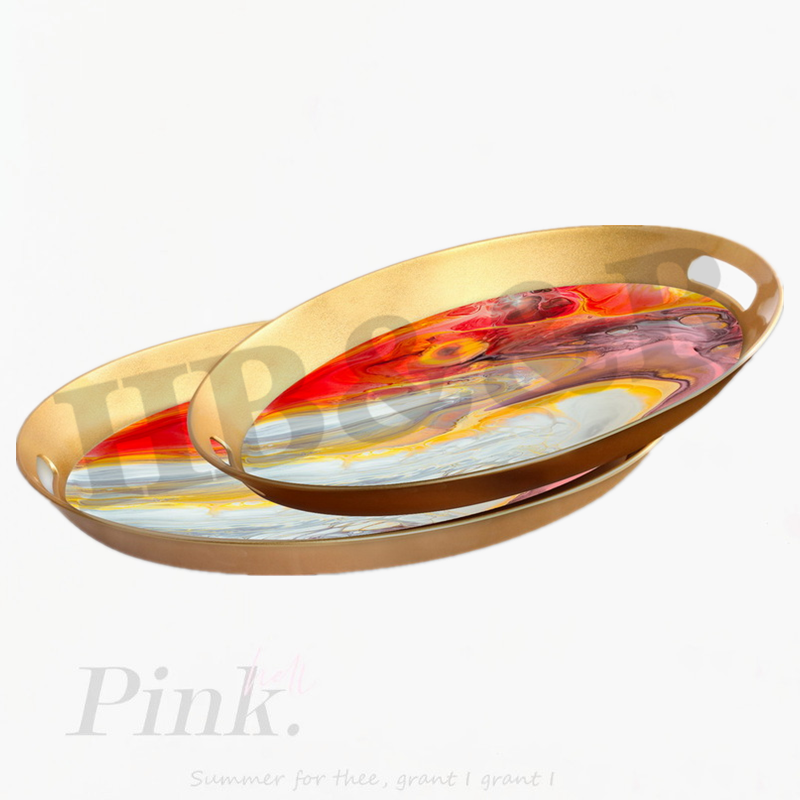 Oval Fruit Tray Glass Gold Carving Retro Family Decorative Tray Simple Retro Mirror Decorative Tray
