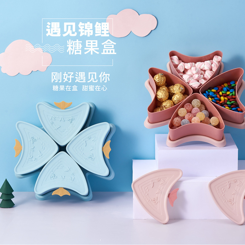 Small Kit Macaron Dried Fruit Tray Dried Fruit Box with Lid Candy Box Living Room Coffee Table Seed Box Snack Dish Candy Plate