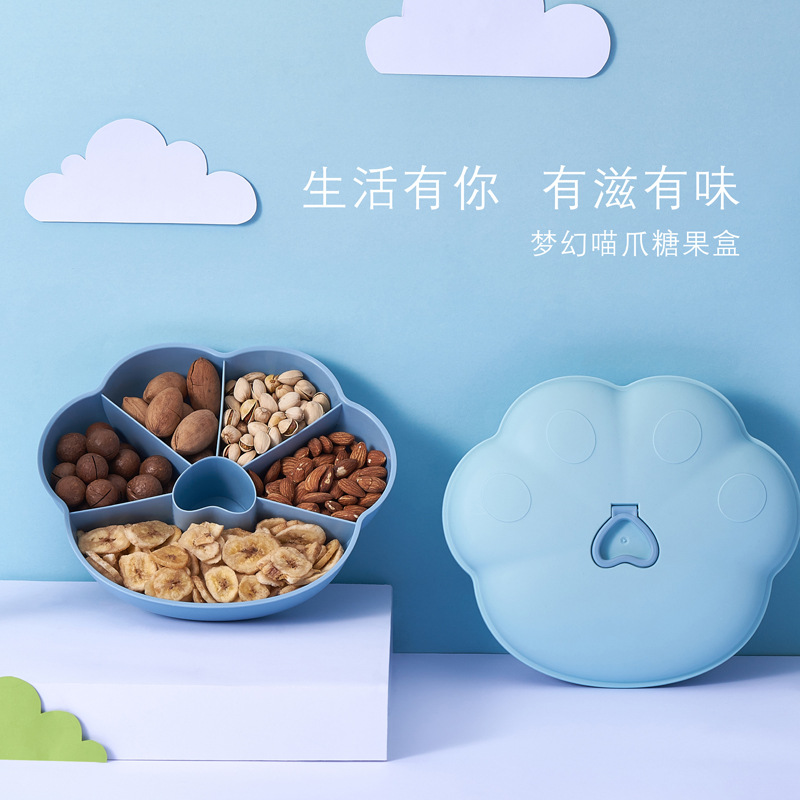 Small Kit Macaron Dried Fruit Tray Dried Fruit Box with Lid Candy Box Living Room Coffee Table Seed Box Snack Dish Candy Plate