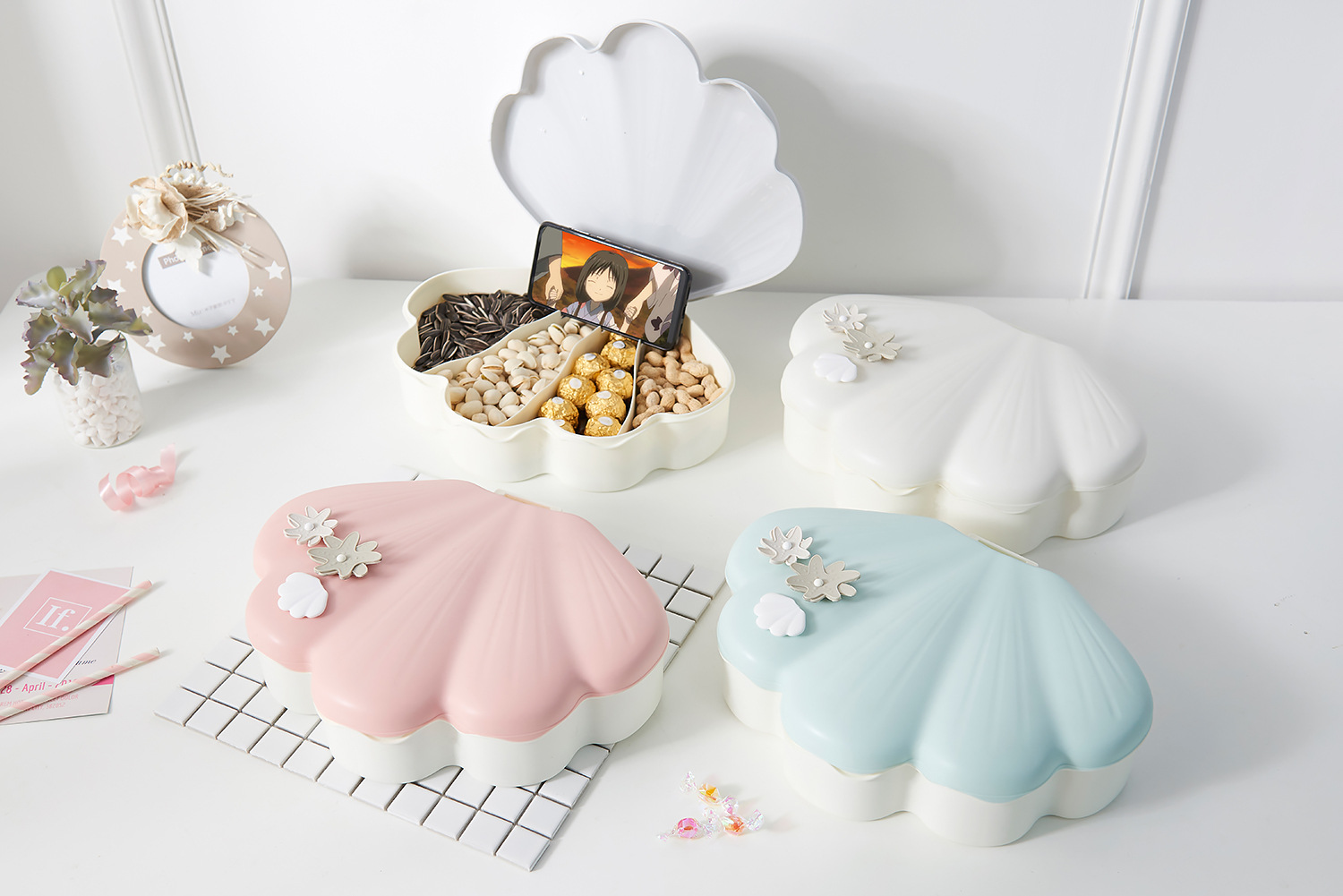 Shell Light Luxury Candy Box High-End Creative Frame Dried Fruit Tray Lazy Melon Seeds Plate Handphone-Friendly Dried Fruit Box