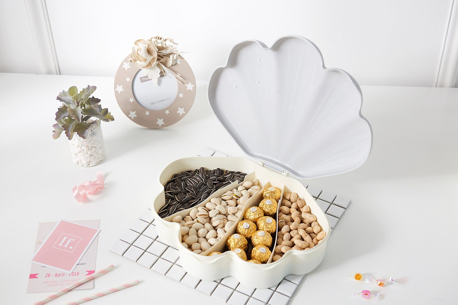 Shell Light Luxury Candy Box High-End Creative Frame Dried Fruit Tray Lazy Melon Seeds Plate Handphone-Friendly Dried Fruit Box
