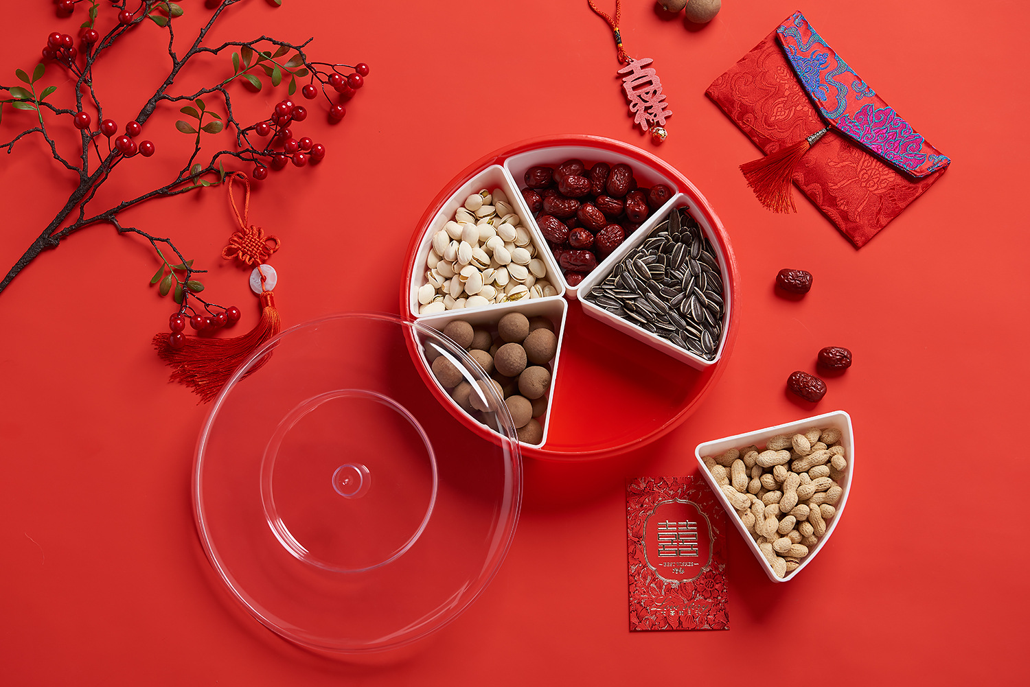 Creative Wedding Home Compartment round Candy Box Living Room Plastic Dried Fruit Tray Melon Seeds and Fruit Plate