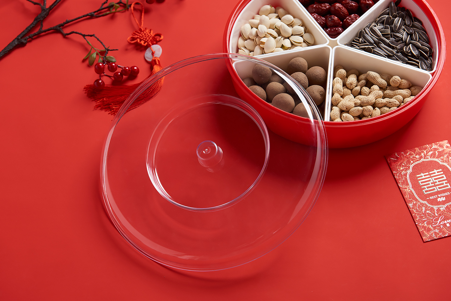 Creative Wedding Home Compartment round Candy Box Living Room Plastic Dried Fruit Tray Melon Seeds and Fruit Plate