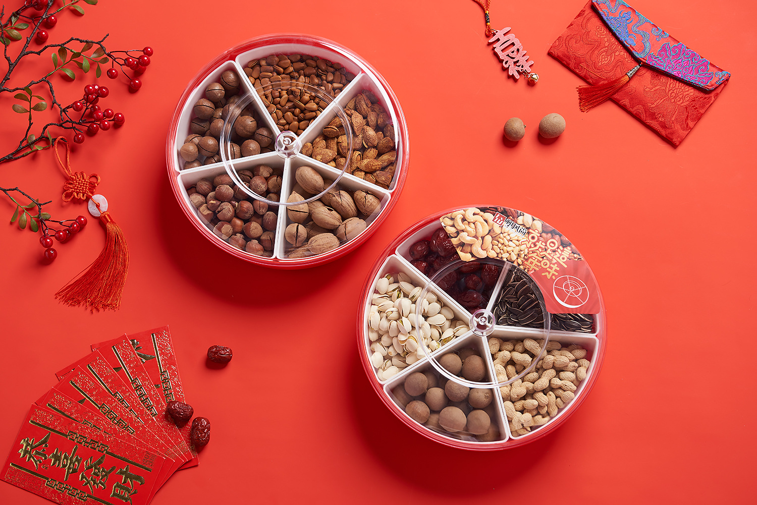 Creative Wedding Home Compartment round Candy Box Living Room Plastic Dried Fruit Tray Melon Seeds and Fruit Plate