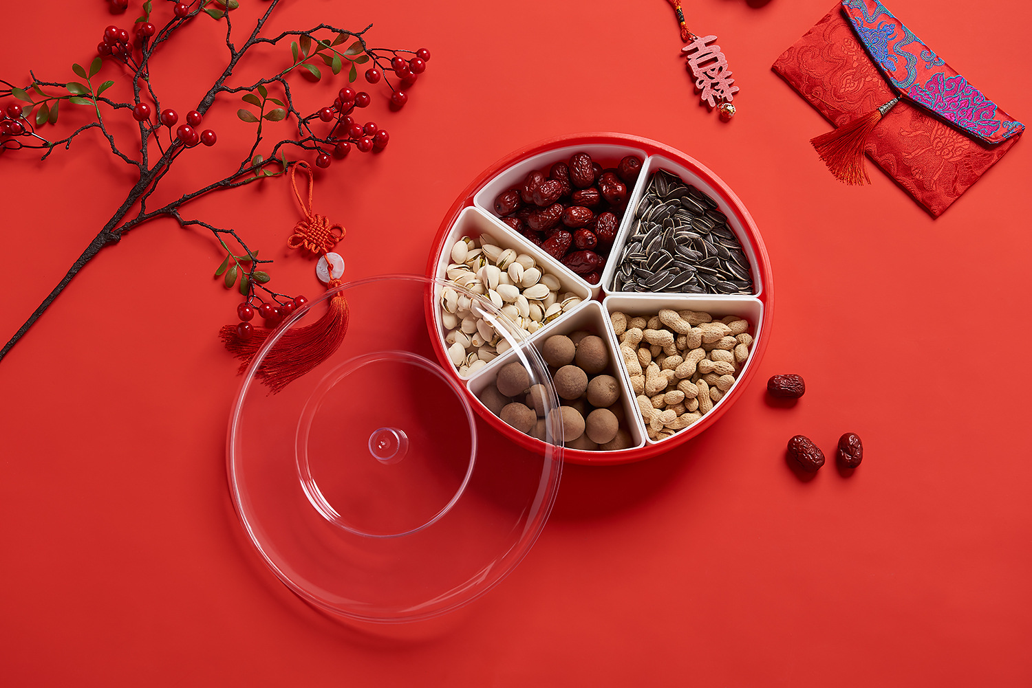 Creative Wedding Home Compartment round Candy Box Living Room Plastic Dried Fruit Tray Melon Seeds and Fruit Plate