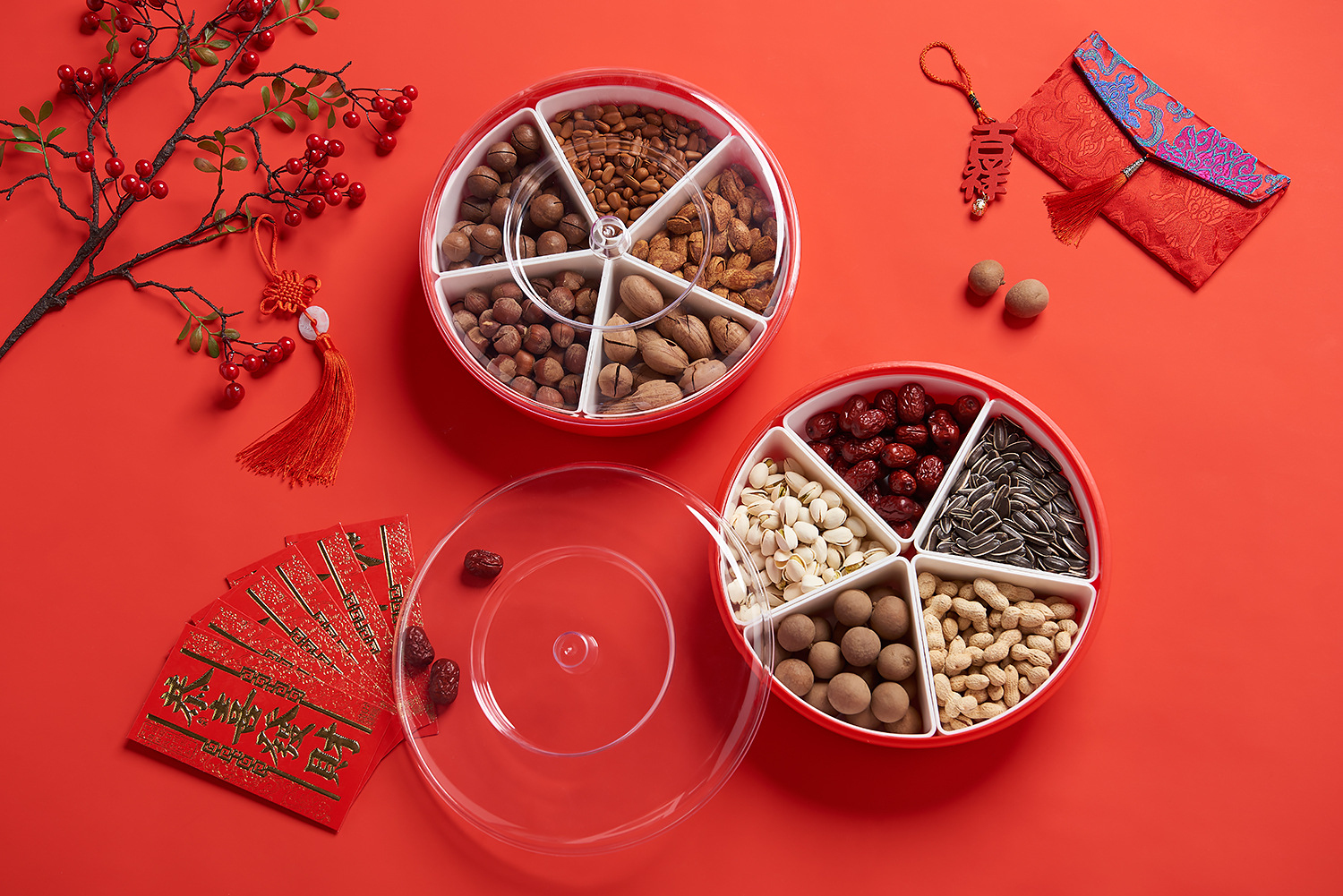 Creative Wedding Home Compartment round Candy Box Living Room Plastic Dried Fruit Tray Melon Seeds and Fruit Plate