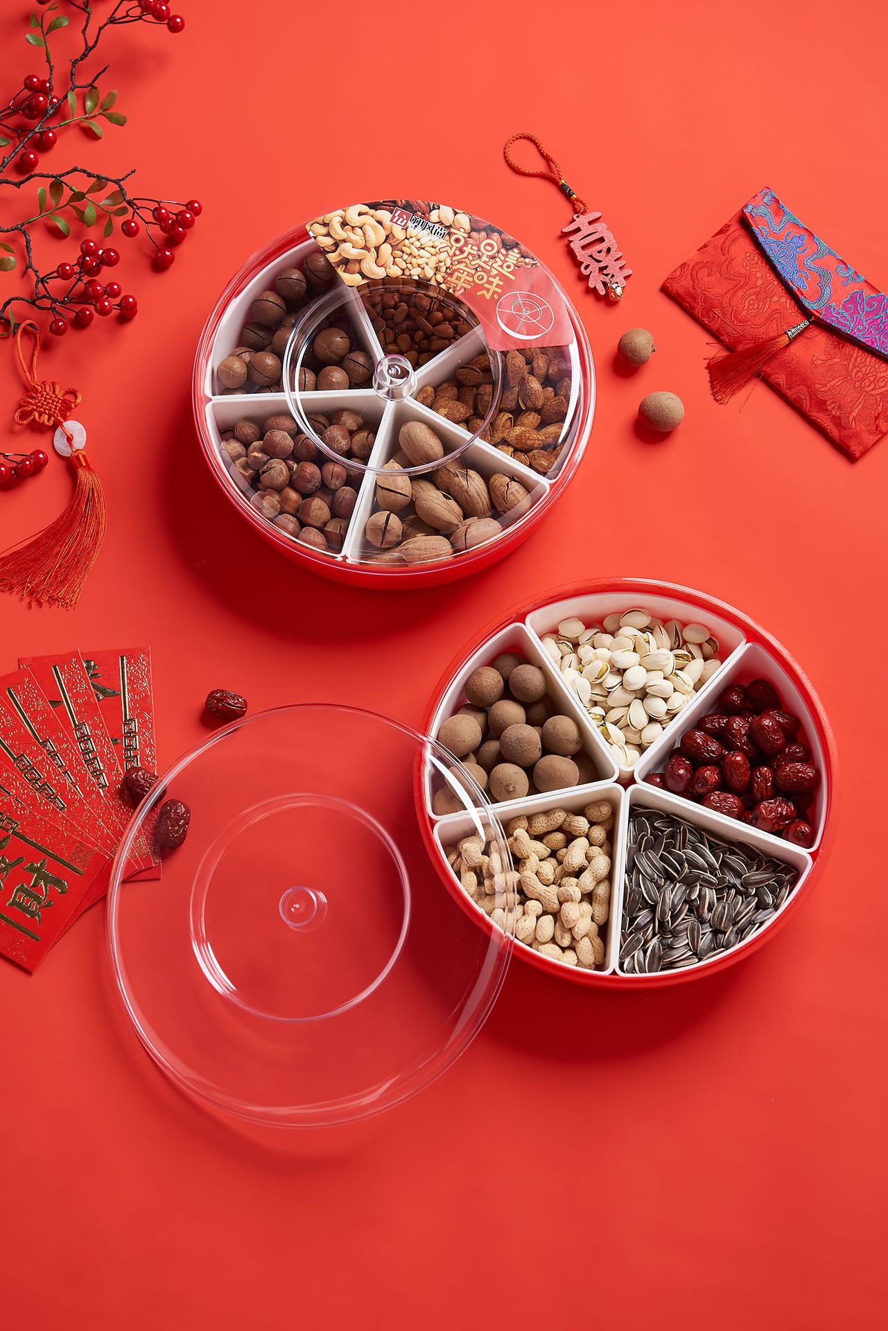 Creative Wedding Home Compartment round Candy Box Living Room Plastic Dried Fruit Tray Melon Seeds and Fruit Plate