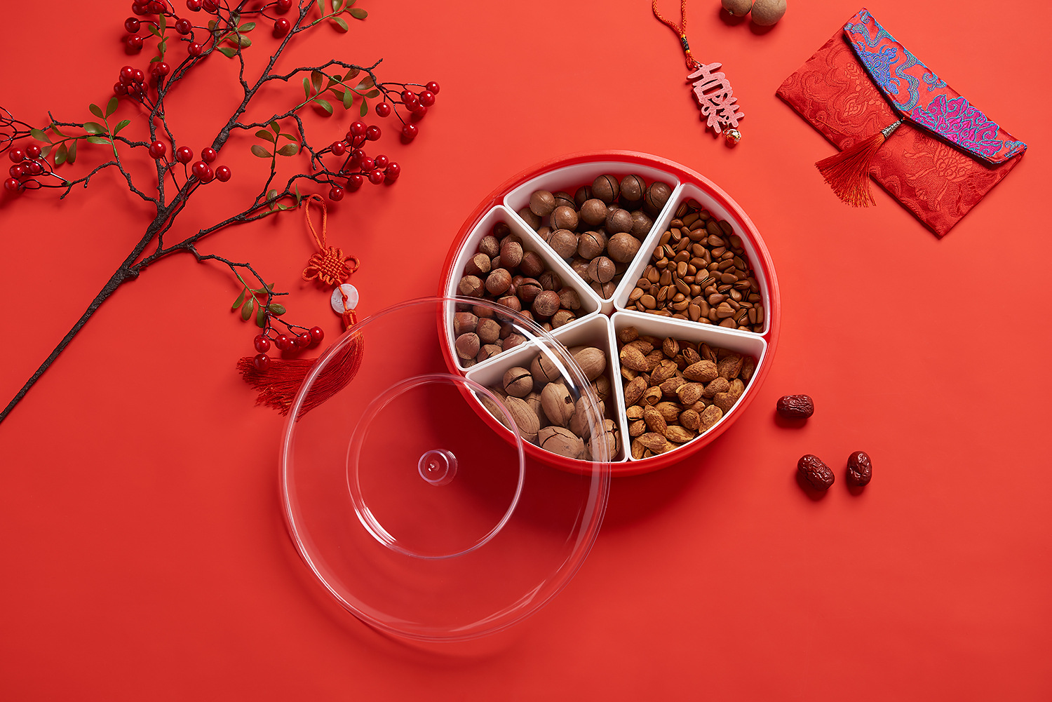 Creative Wedding Home Compartment round Candy Box Living Room Plastic Dried Fruit Tray Melon Seeds and Fruit Plate