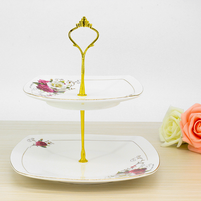 Guo tong ceramic new style of gold and European style with double fruit tray