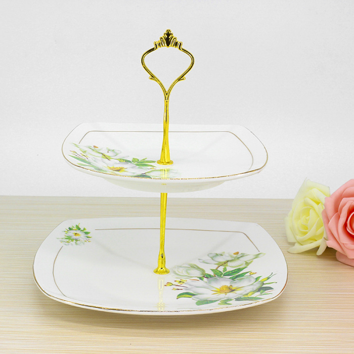 Guo tong ceramic new style of gold and European style with double fruit tray