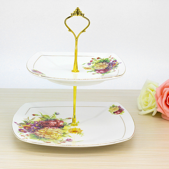 Guo tong ceramic new style of gold and European style with double fruit tray