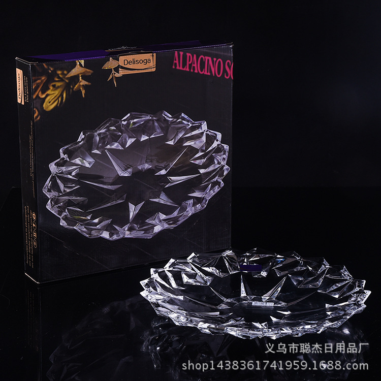 New Transparent Crystal Glass Fruit Plate Glass Fruit Dish Home Office Dried Fruit Tray Plate Dish