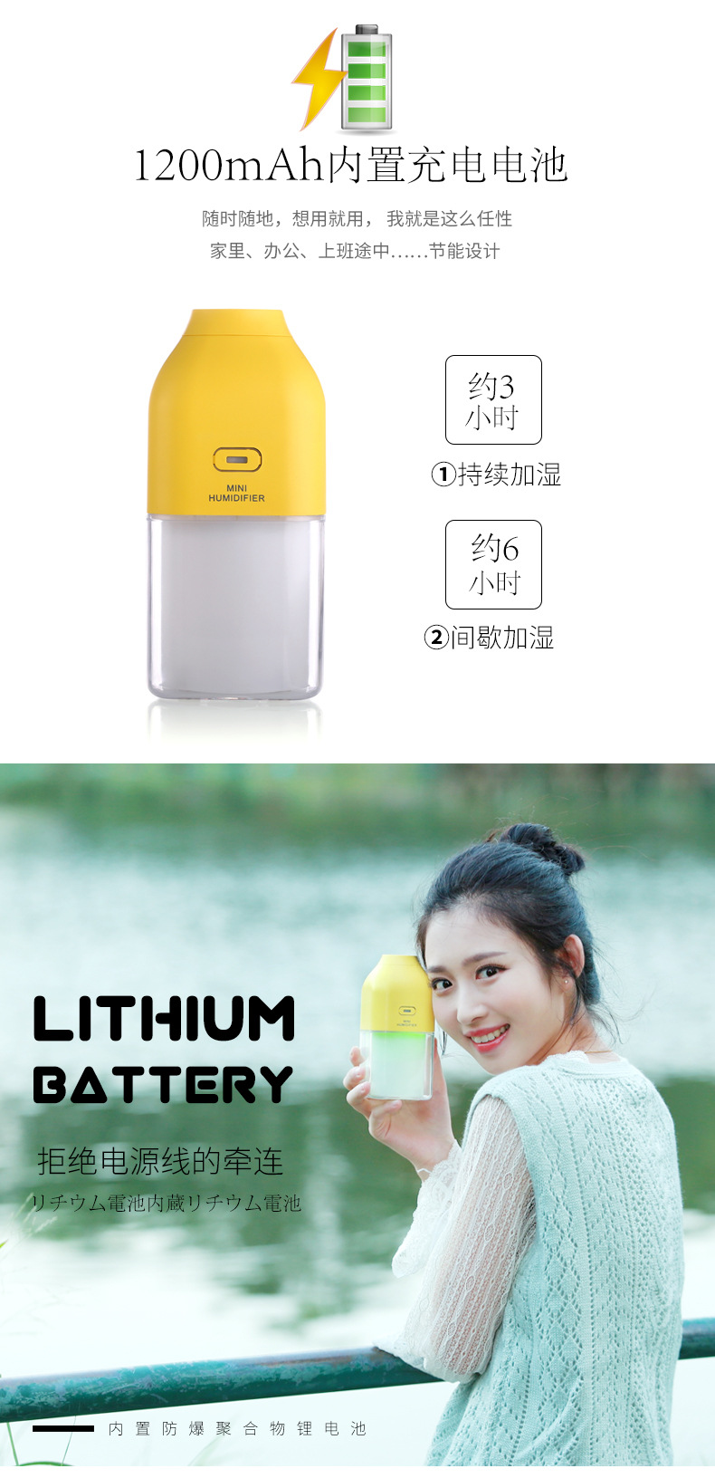 Mini USB can measure bottle humidifier 7 color night lamp battery car desktop air purification aroma machine.