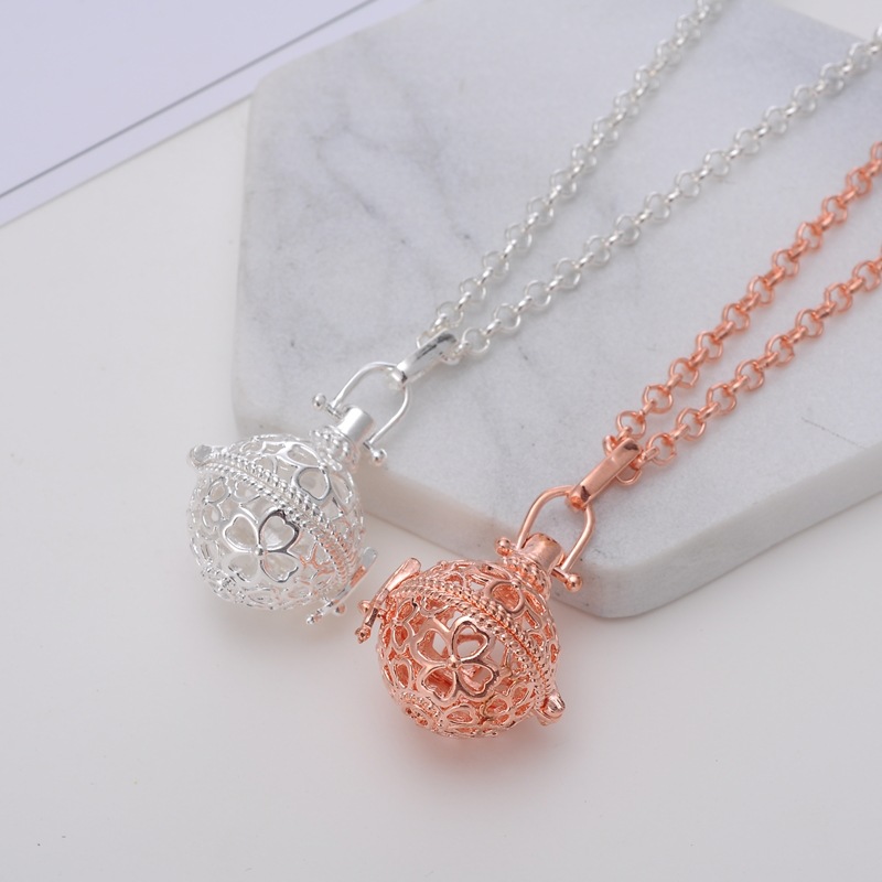 DIY lady pregnant woman harp ball essence oil bottle clover holhold-out magic box aroma phase box sweater necklace pendant lock
