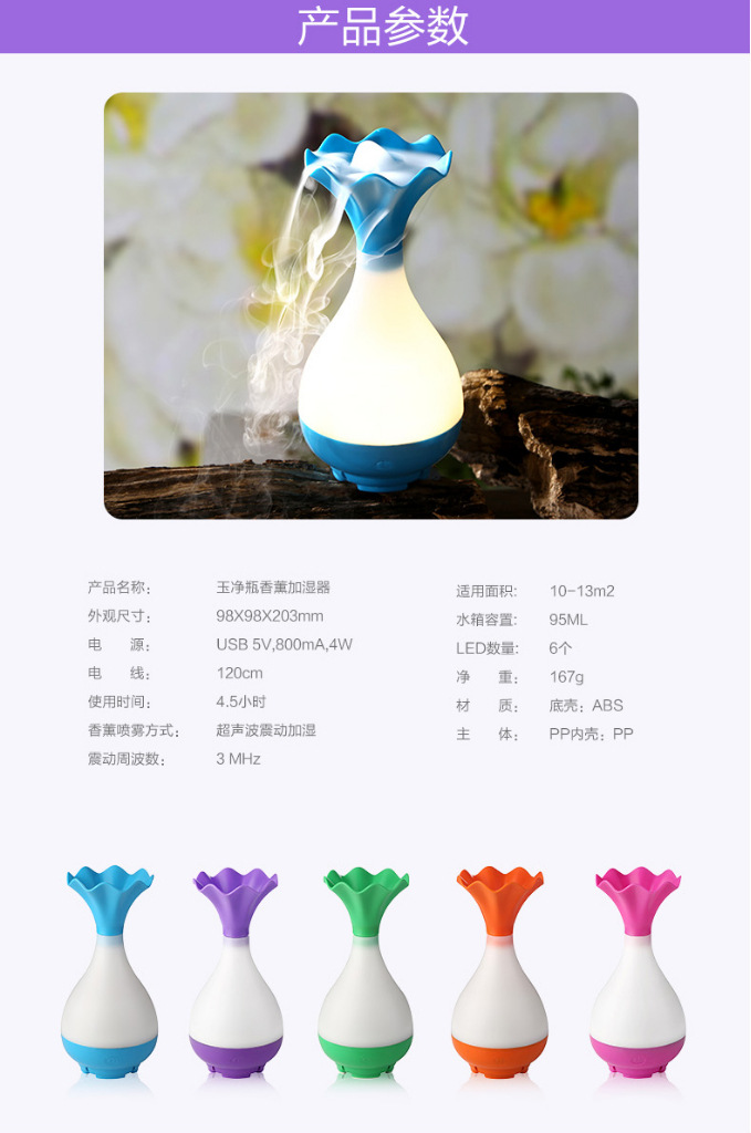 Creative vase humidifier yujing bottle aroma humidifier new USB night light humidifier