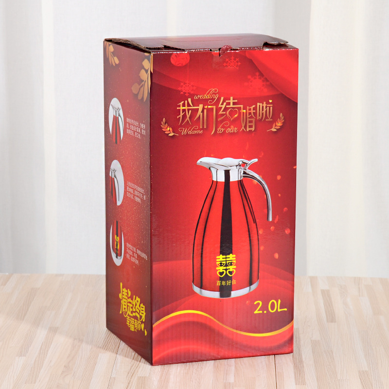 2.0L Wedding Supplies Wedding Thermo Bride Dowry Red Stainless Steel Coffee Maker Thermal Insulation Thermos Bottle Kettle