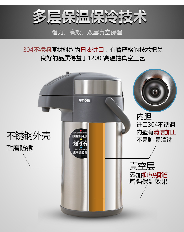 Air Pressure Insulation Hot Water Bottle 4L Large Capacity 3 Liters Vacuum Double Layer Stainless Steel Thermo Jug MAA