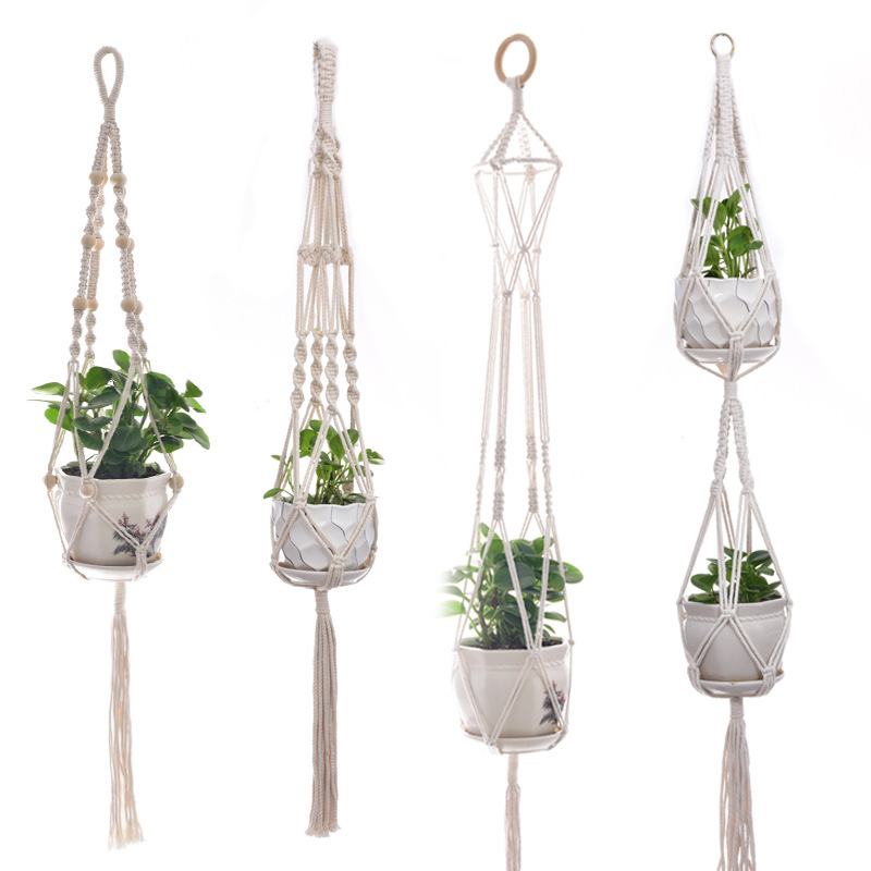 Pot Net Pocket Gardening Creative Plant Greening Basket Suspension Device Cotton String Hand Woven Hang Rope CrossBorder