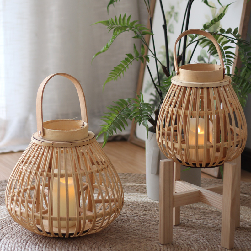 Handmade Bamboo Storm Lantern Candlestick Decoration Lantern Decoration Dining Table Nordic New Chinese Japanese Style