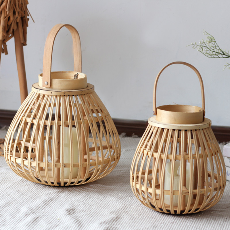 Handmade Bamboo Storm Lantern Candlestick Decoration Lantern Decoration Dining Table Nordic New Chinese Japanese Style