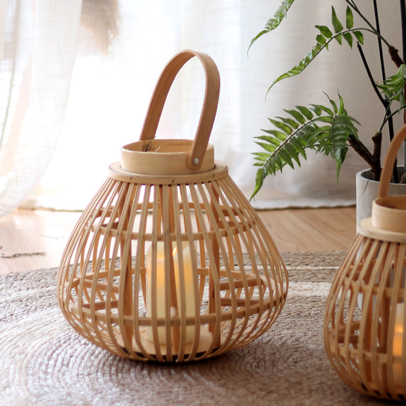 Handmade Bamboo Storm Lantern Candlestick Decoration Lantern Decoration Dining Table Nordic New Chinese Japanese Style