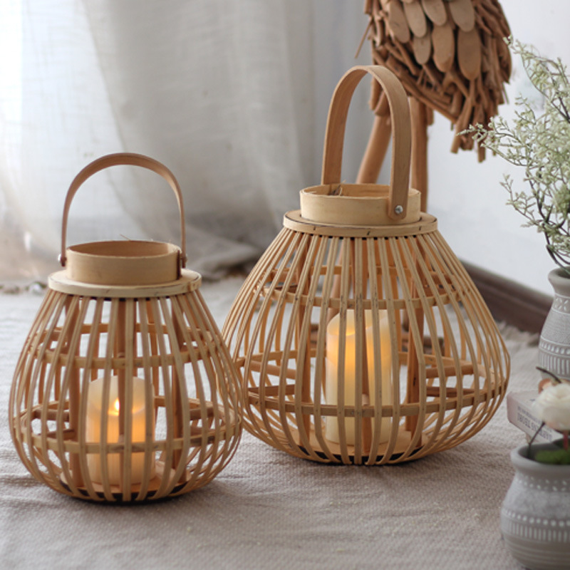 Handmade Bamboo Storm Lantern Candlestick Decoration Lantern Decoration Dining Table Nordic New Chinese Japanese Style