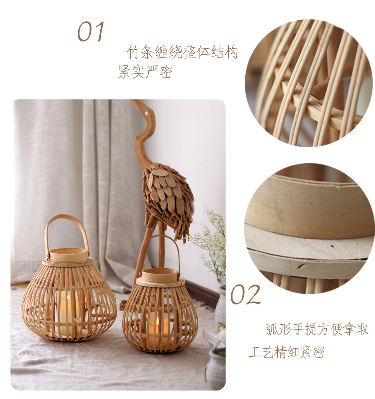 Handmade Bamboo Storm Lantern Candlestick Decoration Lantern Decoration Dining Table Nordic New Chinese Japanese Style Handmade Bamboo Storm Lantern Candlestick Decoration Lantern Decoration Dining Table Nordic New Chinese Japanese Style