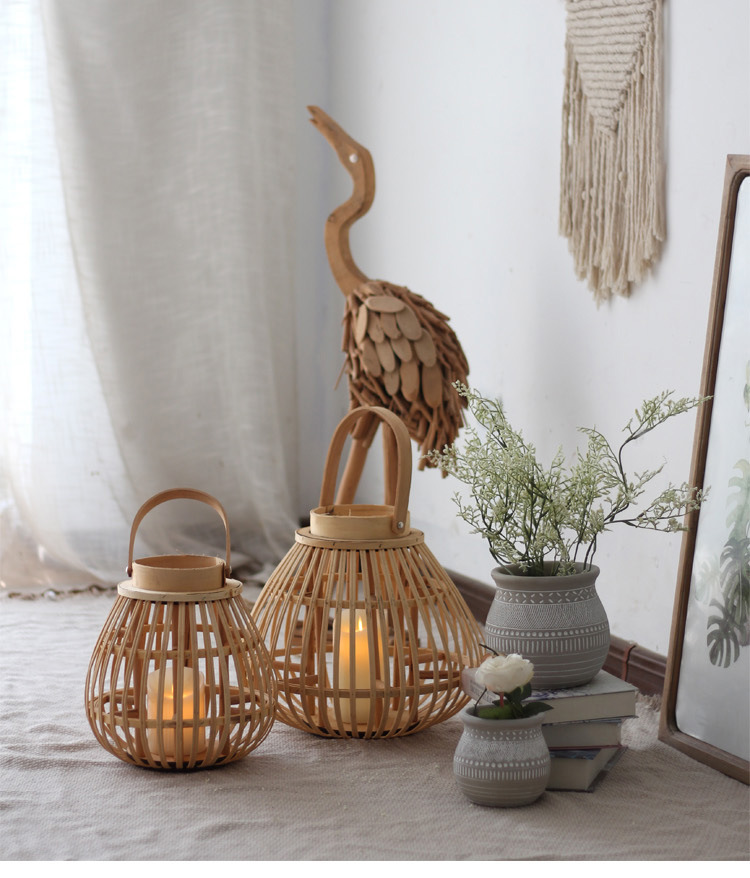 Handmade Bamboo Storm Lantern Candlestick Decoration Lantern Decoration Dining Table Nordic New Chinese Japanese Style Handmade Bamboo Storm Lantern Candlestick Decoration Lantern Decoration Dining Table Nordic New Chinese Japanese Style
