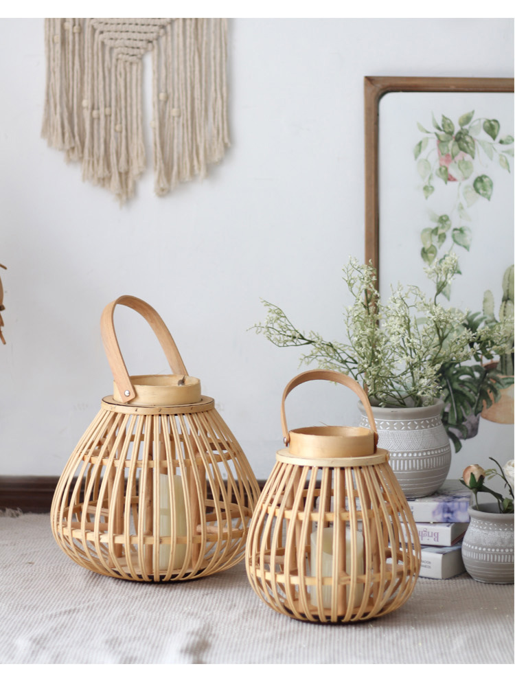 Handmade Bamboo Storm Lantern Candlestick Decoration Lantern Decoration Dining Table Nordic New Chinese Japanese Style Handmade Bamboo Storm Lantern Candlestick Decoration Lantern Decoration Dining Table Nordic New Chinese Japanese Style