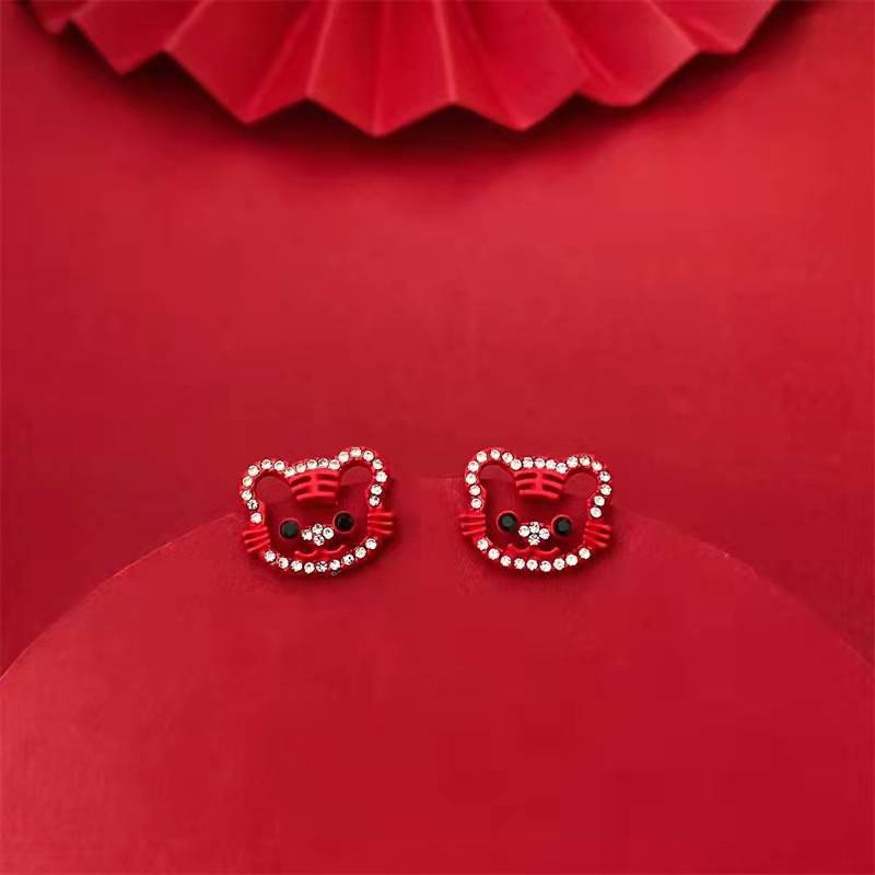 Earrings Suitable for Chinese New Year Red Lantern Fu Character Asymmetric Earrings Niche Design New Year Celebration Earrings for Women