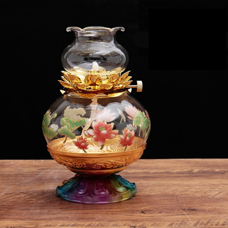 Buddha Worshiping Lamp Chinese Character Fo Lotus Lantern Household Lamp Buddha Lamp Butter Lamp Lotus Lantern