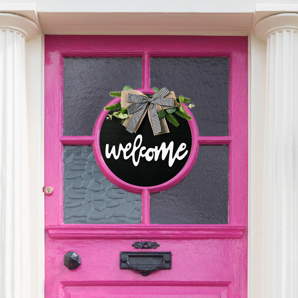 New American Country Wooden Welcome Doorplate Sunflower Bow Decoration Garland Door Decoration Welcome