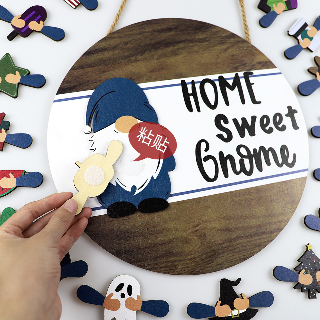 Wooden Doorplate Home Decorations Listing Dwarf Decoration Magnetic Sticker Replacement Accessories Circle Hanging Plate