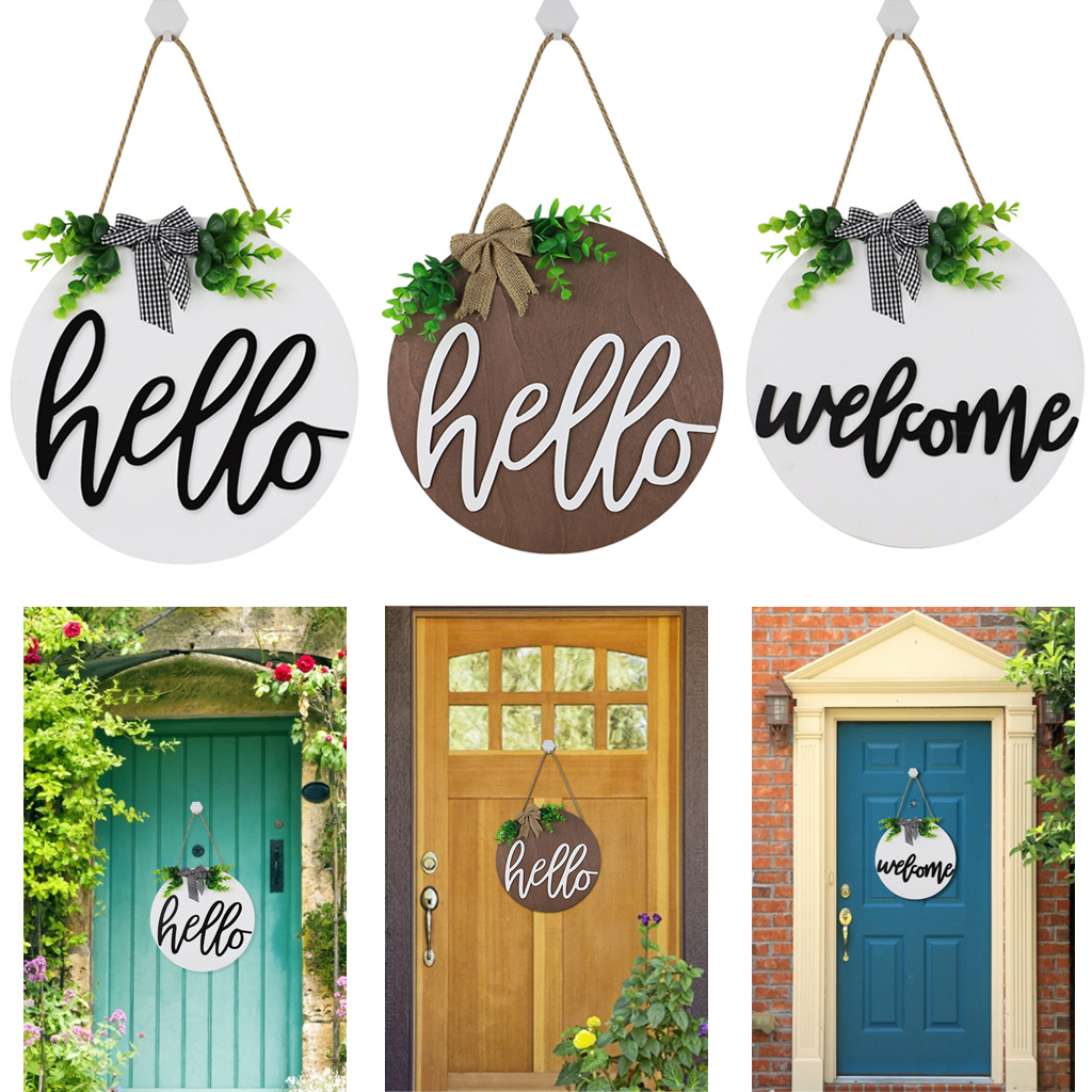 Country Style Welcome Front Door Mural Wall Decoration Wooden Ring Welcome Board Cross-Border E-Commerce Wooden Doorplate Spot Goods Country Style Welcome Front Door Mural Wall Decoration Wooden Ring Welcome Board Cross-Border E-Commerce Wooden Doorplate Spot Goods