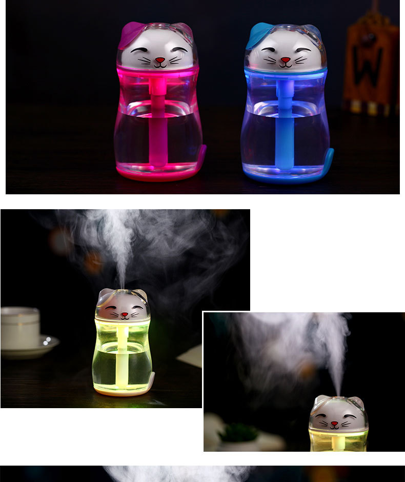 Fortune cat crystal LED dazzle colorful night light USB mute cleaning home office mist humidifier