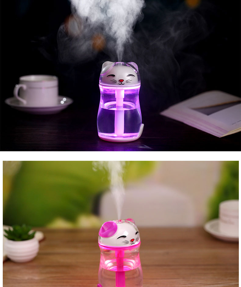 Fortune cat crystal LED dazzle colorful night light USB mute cleaning home office mist humidifier