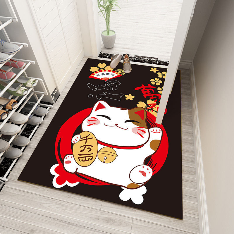 Fortune Cat Bathroom Non-Slip Floor Mat Home Door Mat Kitchen Carpet Bedroom Door Floor Mat Door Mat