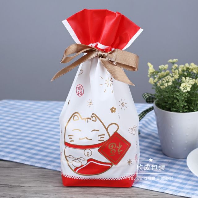New Product Lucky Bag Drawstring Bag New Year Fortune Cat Japanese Creative Candy Gift Packaging Bag Plastic Bag 15*23.5