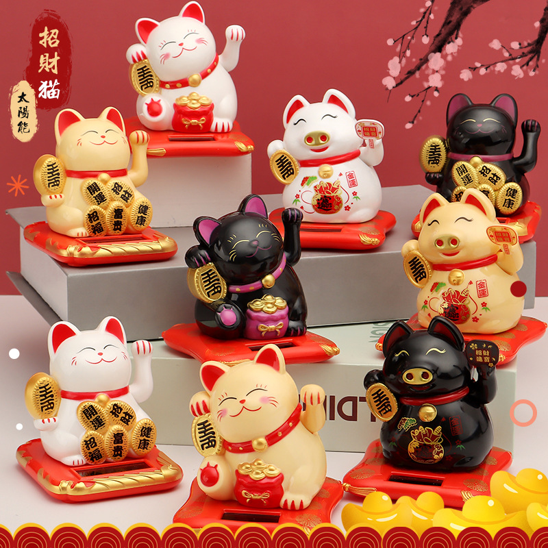 Japanese Solar Power HandShaking Feng Shui Fortune Cat Car Decorations Cake Baking New Year Decoration New Year Goods