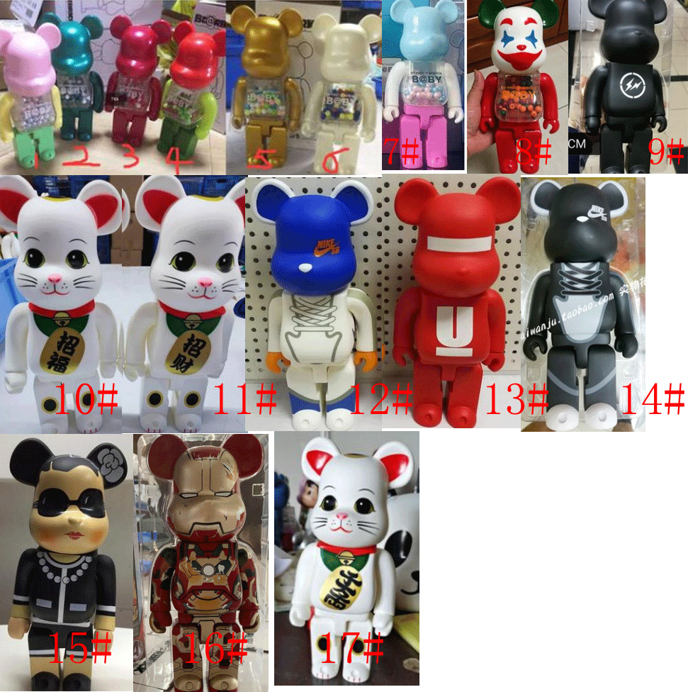 A Variety of 400% 28cm Bearbrick Qianqiu Bear Iron Man Fortune Cat Movable Garage Kits Model Furnishing Articles