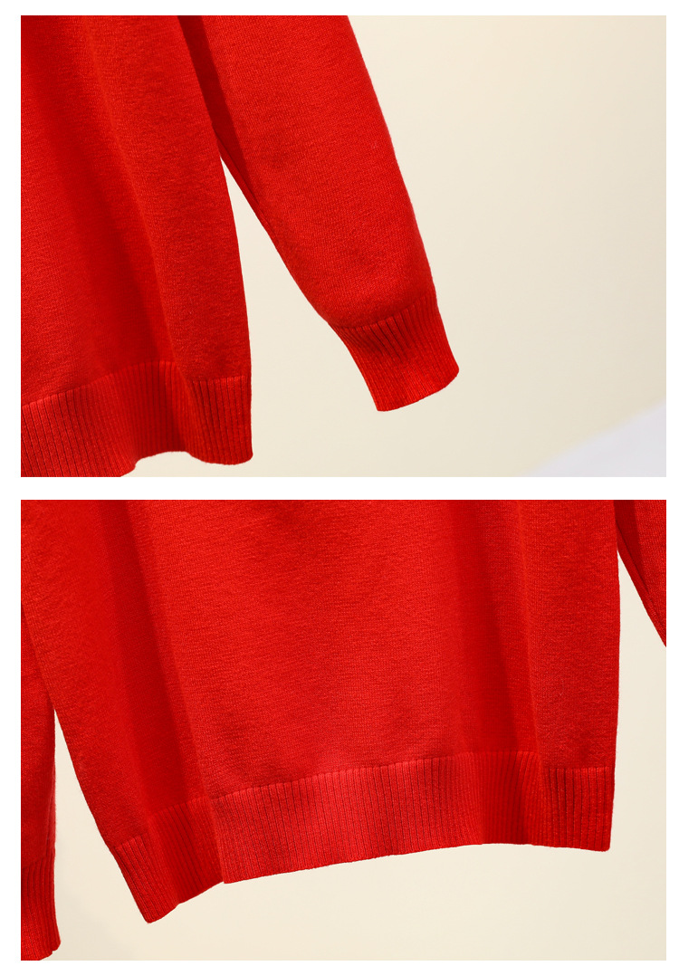 2022 Spring Festival Festive Red Sweater Women's Fashion Couple Wear Fortune Cat Pullover Long Sleeve Bottoming Sweater