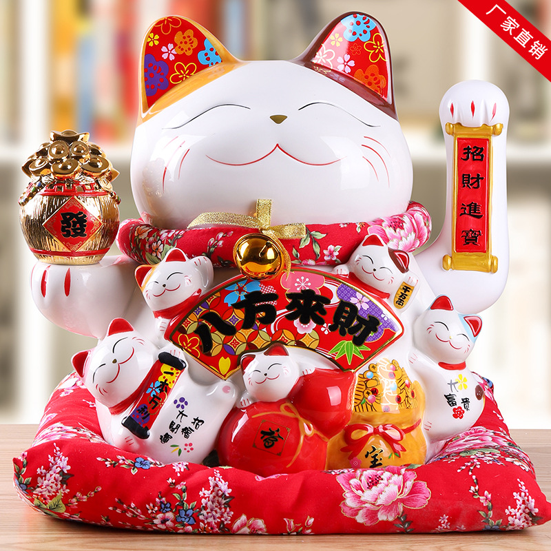 Fortune Cat Large Ornaments Store Opened Electric Shake Large Japanese Ceramic Creative Business Is Booming Fortune Cat