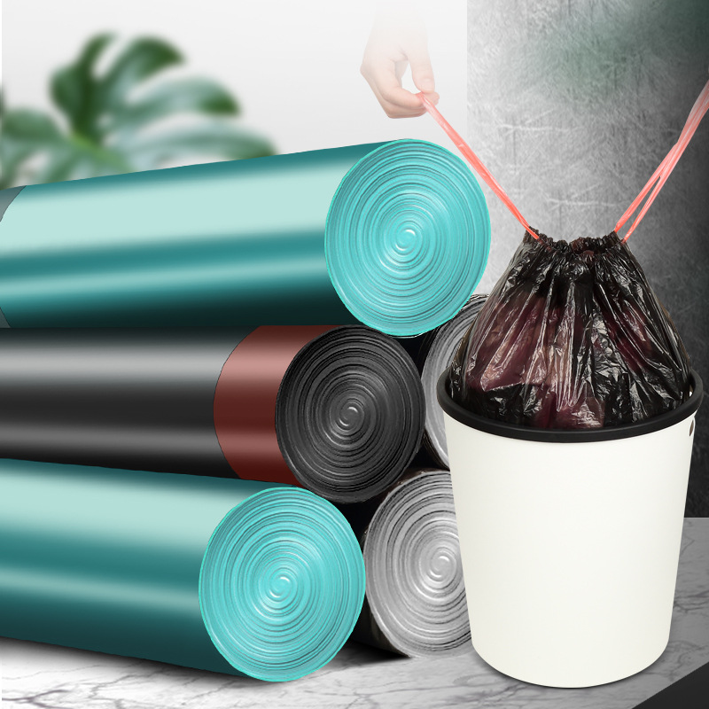 Automatic Closing rope Garbage bag Household Kitchen portable ening black large affordable Plastic bag