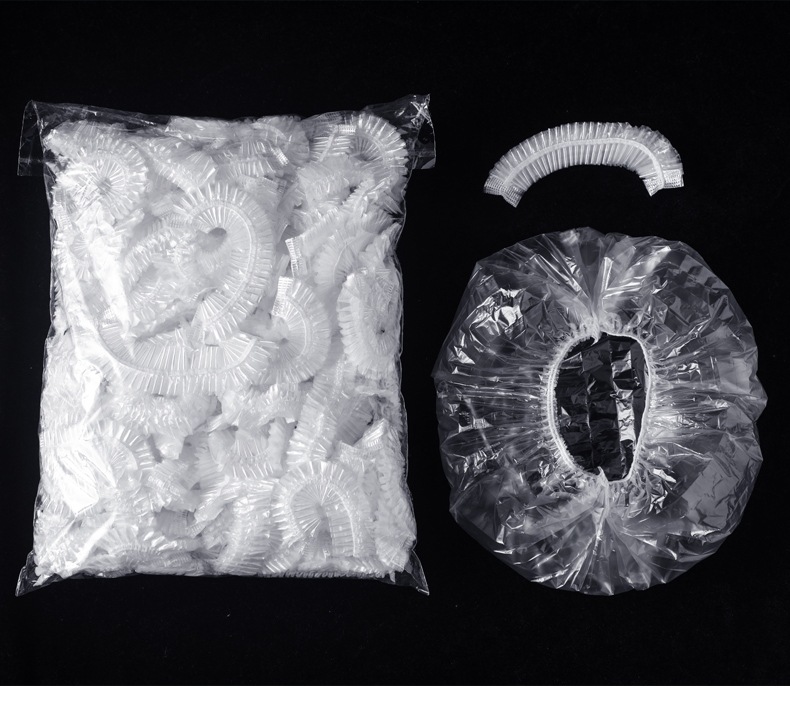Disposable Shower Cap 100 PCs Plastic Waterproof Headgear Transparent Hotel Hair Dyeing Strip Shower Cap PE Plastic Wrap Cover
